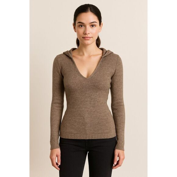 Margaret O’Leary Hand Crocheted Knit V-neck Hooded Sweater Brown Size XS - Picture 1 of 12